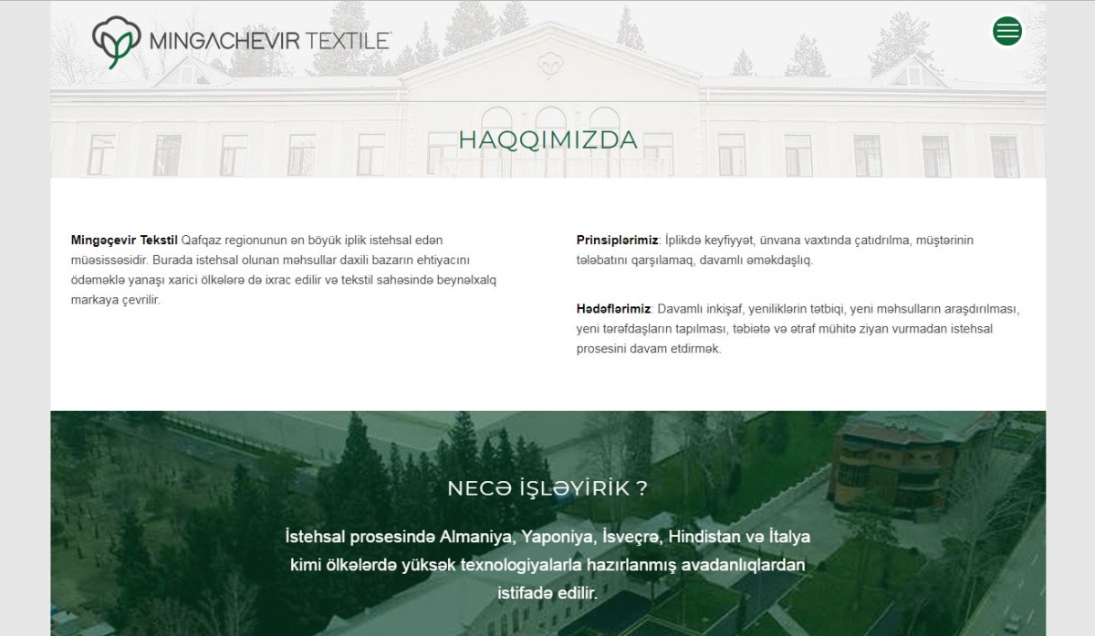 Mingachevir Textile Corporate Website - Web Design