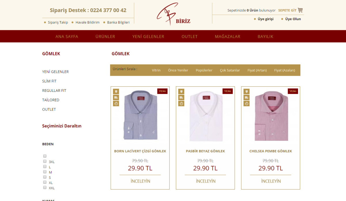 Biriz Gömlek E-Commerce Website - Web Design